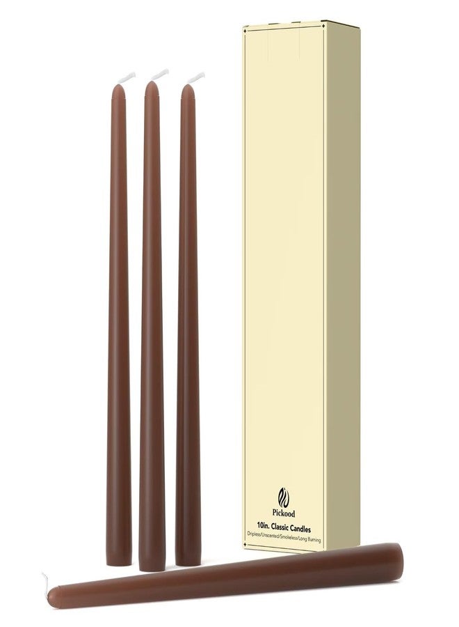Pickood 10-Inch Tall Dripless Taper Candles Set of 4 - Cocoa Brown Tapered Candles, Perfect for Spring - Smokeless, Unscented, Long Burning - Hand Poured, Colored Tall Candlesticks - Chocolates - Image 1